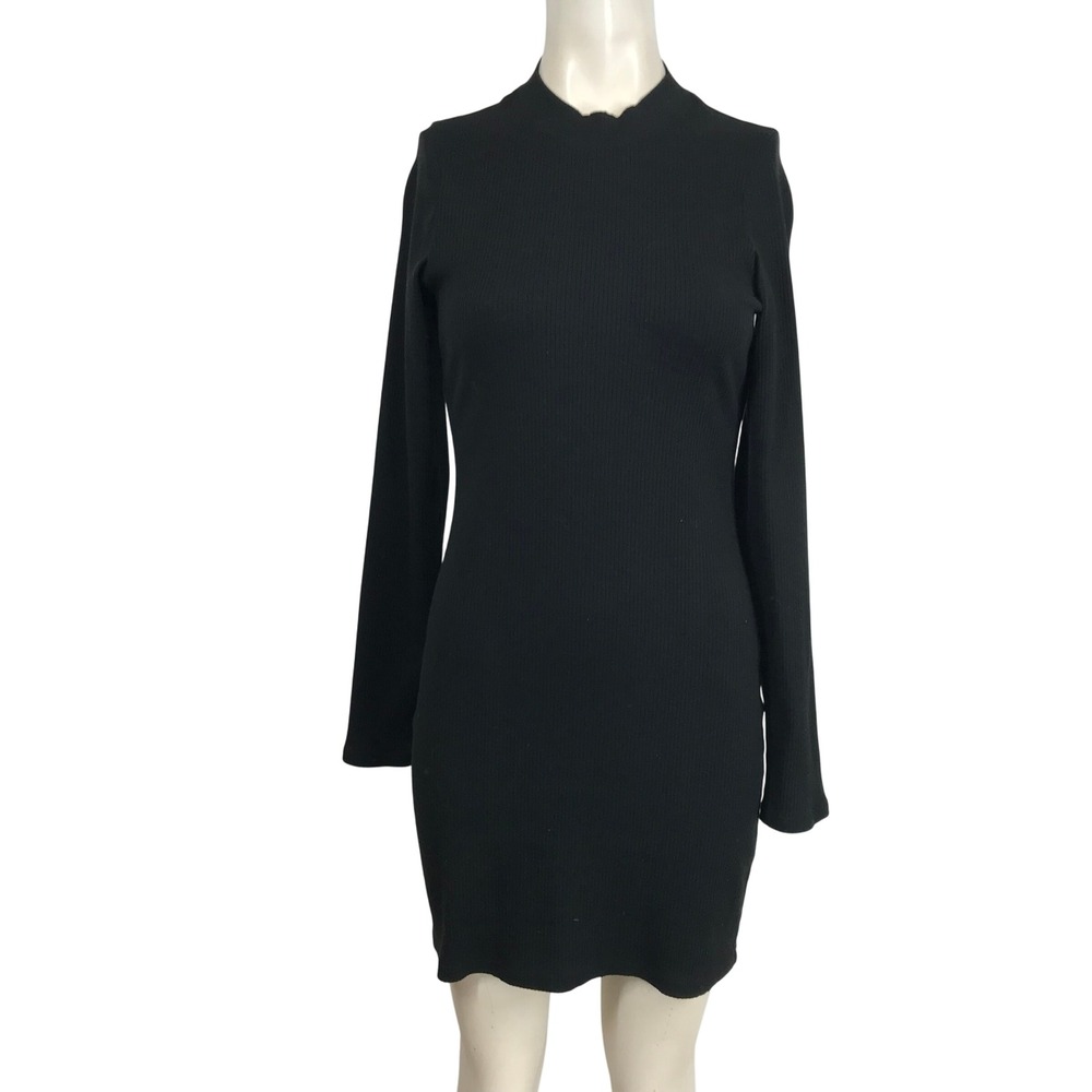 Victoria's Secret Pink Ribbed Mock Neck Long Sleeve‎ Bodycon Mini Dress Black M